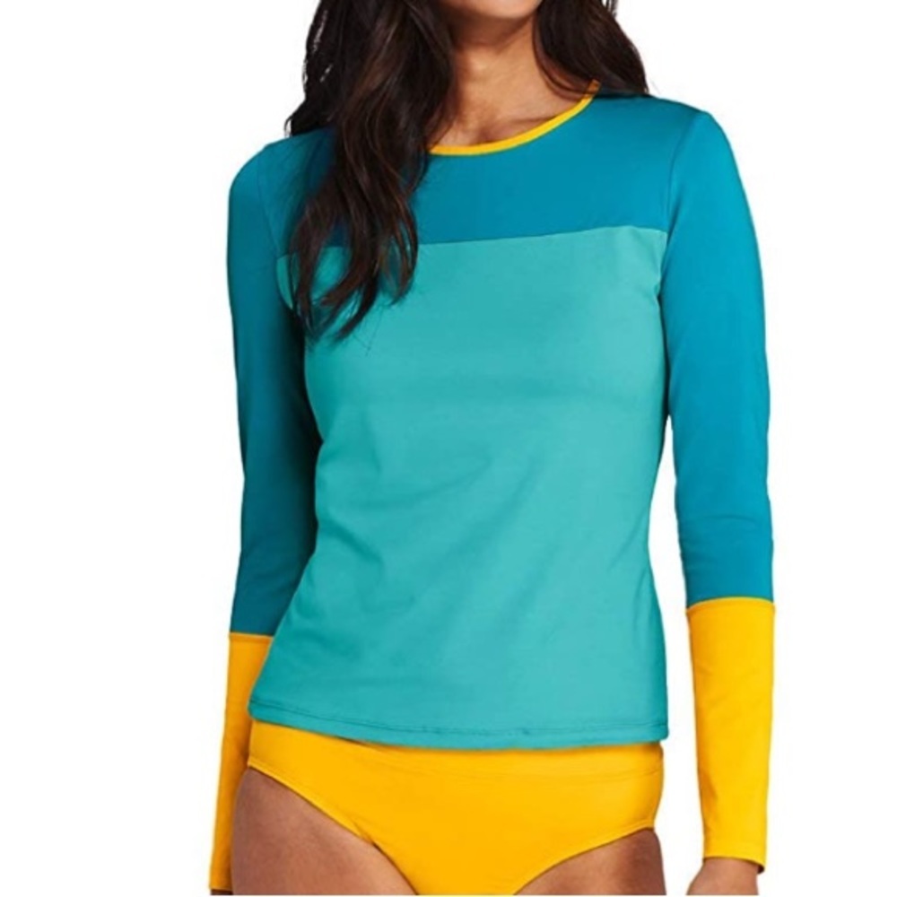 Lands' End Women's Crew Neck Long Sleeve Rash Guard Upf 50 Swim Top Large 14 16